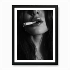 Woman Smoking Black And White Art Print