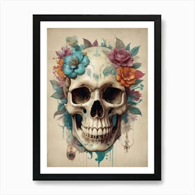 Floral Skull Vintage Painting (44) Art Print