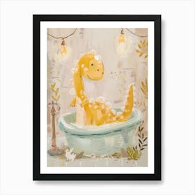 Brushstrokes Dinosaur In A Bath 2 Art Print