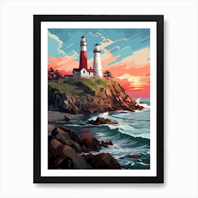 Lighthouse At Sunset 1 Art Print