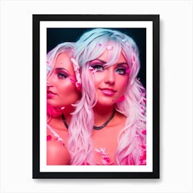 Two Girls With Pink Hair Art Print