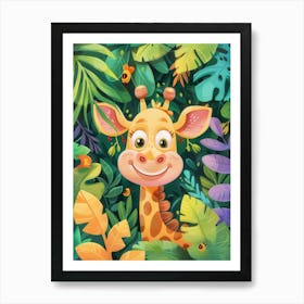 Cartoon Giraffe In The Jungle Art Print