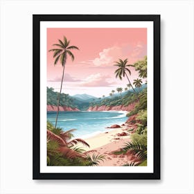 An Illustration In Pink Tones Of Pasir Panjang Beach Redang 3 Art Print