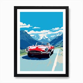 A Jaguar E Type In The Route Des Grandes Alpes Illustration 3 Art Print