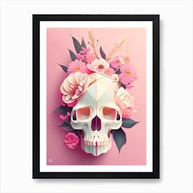 Skull With Geometric Designs Pink 1 Vintage Floral Art Print