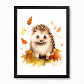 Hedgehog Watercolour In Autumn Colours 1 Art Print