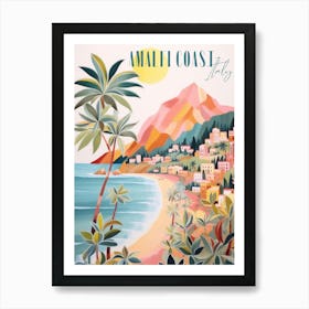 Amalfi Coast Italy. Gouache Landscape. Vintage Travel Art Print