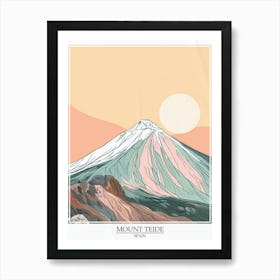 Mount Teide Spain Color Line Drawing 5 Poster Art Print