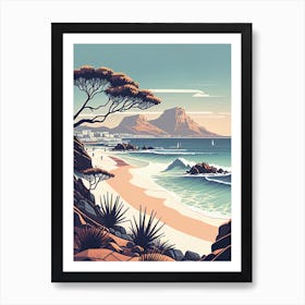 Capetown And Table Mountain In The Morning Mist - Retro Landscape Beach and Coastal Theme Travel Poster Art Print