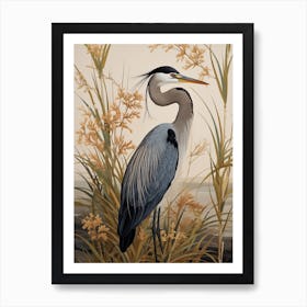Dark And Moody Botanical Great Blue Heron 2 Art Print