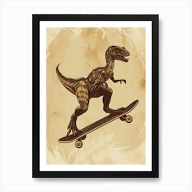 Vintage Microraptor Dinosaur On A Skateboard   1 Art Print