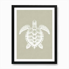 Vintage Sea Turtle Silhouette On Taupe Linen Texture Art Print