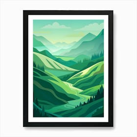 Green Valley Landscape Vector Illustration Art Print