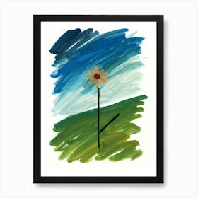 Minimal Floral In Green And Blue - flower blue green vertical Art Print