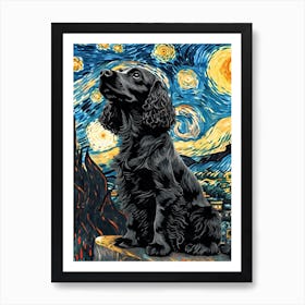 English Cocker Spaniel Starry Night Dog Portrait 2 Art Print