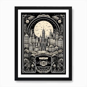 Warsaw, Poland, Tarot Card Travel  Line Art 2 Art Print