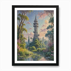 Futuristic Jungle Tower no2 Art Print