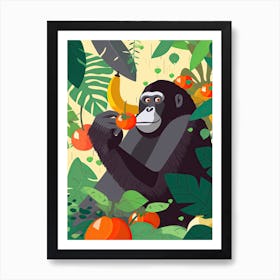 Gorilla Art Eating Fruits Cartoon Illustration 3 Art Print