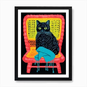 Cat On Crochet Neon Chair 2 Art Print