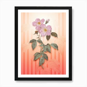 Tea Scented Roses Bloom Vintage Botanical in Peach Fuzz Awning Stripes Pattern n.0324 Art Print