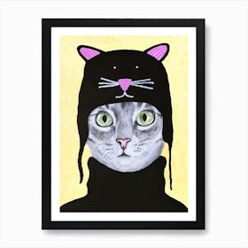 Cat With Cat Cap Art Print