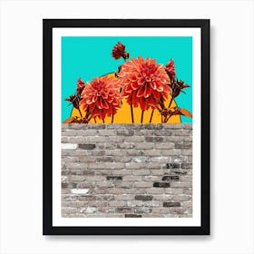 Flowers Brick Wall Block Colour Art Print