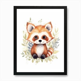 Watercolour Jungle Animal Baby Red Panda 4 Art Print