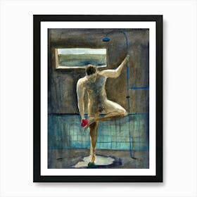 Male Nude Taking Shower - watercolor hand painted figurative man homoerotic Anton Maliar Art Print