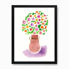 Flowers In A Vase Of Clay - watercolor painting minimal floral flower hand painted vertical living room kitchen Art Print