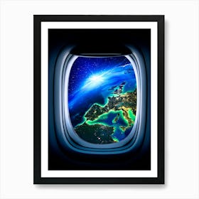 Airplane window with Moon, porthole #8 1 Art Print