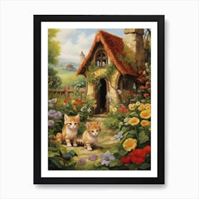 Cute Kittens In A Floral Garden Art Print