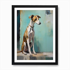 Whippet Dog, Painting In Light Teal And Brown 1 Art Print