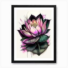 Lotus Flower In Garden Graffiti 4 Art Print