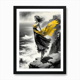 Woman On A Cliff 1 Art Print