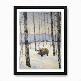 Vintage Winter Animal Painting Wild Boar 3 Art Print