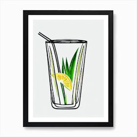 Japanese 2 Minimal Line Drawing With Watercolour Cocktail Poster Art Print