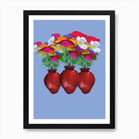 Three Vases With Flowers Art Print