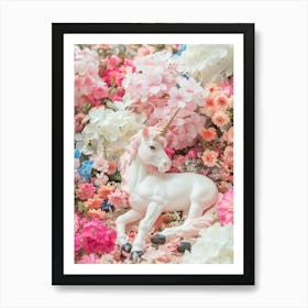 Toy Unicorn Surrounded By Flowers 1 Art Print