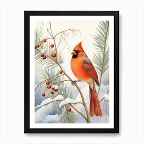 Winter Bird Painting Northern Cardinal 2 Art Print
