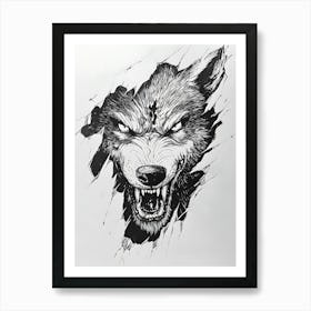 Angry Wolf Watching from Wall Hole 3 Art Print