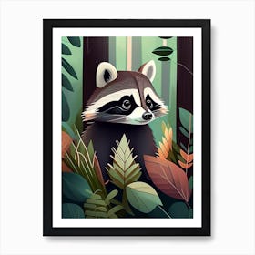 Forest Raccoon In The Plants Art Print