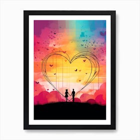 Rainbow Swirl Heart Sunset Silhouette 3 Art Print