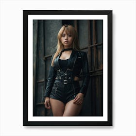 Girl In Leather Outfit Art Print