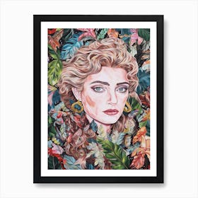 Floral Handpainted Portrait Of Princess Madonna 2 Art Print