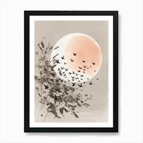 Birds Flying Over The Moon Art Print