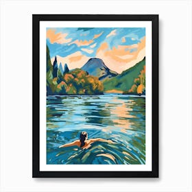 Wild Swimming At Derwentwater Cumbria 1 Art Print