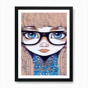 Girl Wearing Glasses With A Glitch Art Print