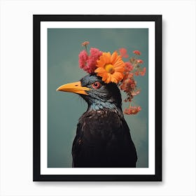 Bird With A Flower Crown Blackbird 2 Art Print