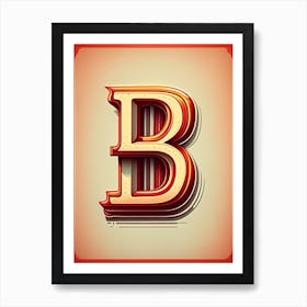 B  Letter, Alphabet Retro Drawing 2 Art Print