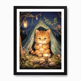 Kawaii Cat Drawings Camping 3 Art Print